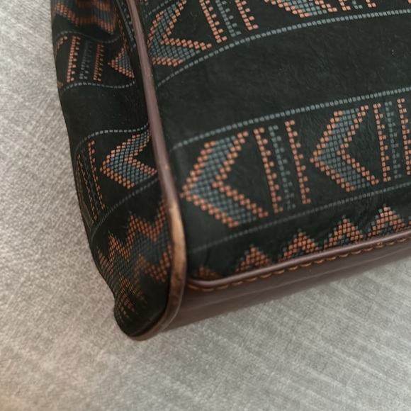 Vintage Red Goose Leather Handbag black & Brown Aztec Pattern Satchel/crossbody - Picture 8 of 17